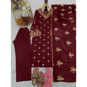 Ensemble haut et dupatta rouge pour femme PD-Aarohi, taille M, élégant, pour les fêtes, style palazzo - Product Image 1