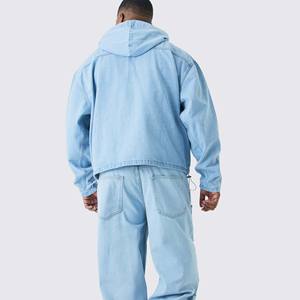 Sweat-shirts à capuche pour hommes de haute qualité, effet délavé, personnalisables, coupe oversize, entièrement zippés, en denim, avec impression de logo personnalisée pour garçons - Product Image 3