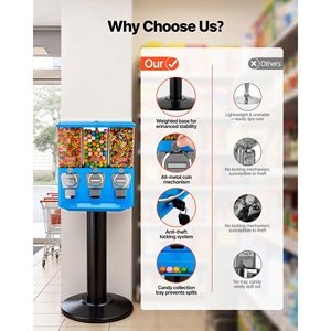 Máquina Expendedora de Dulces de Triple Compartimento con Soporte, Dispensador de Chicles Integrado para Venta de Dulces - Product Image 4