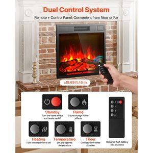 Cheminée électrique moderne encastrable murale de 23 pouces avec 3 niveaux de luminosité réglables, minuterie 24h, télécommande et matériau en verre - Product Image 6