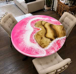 Table basse ronde en résine rose, design vague océanique, moderne et écologique, pour une utilisation en intérieur lors de Diwali - Product Image 3