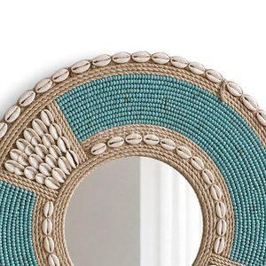 Espejo de Pared con Marco de Conchas Marinas Redondas y Cuentas Turquesas, Diseño de Estilo Costero, Adorno Decorativo para Colgar en la Pared - Product Image 2