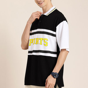 Polo Deportivo a Rayas Blancas y Negras para Hombre, Manga Corta, Algodón Transpirable, Informal, Talla Grande - Product Image 1
