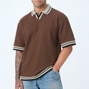 Polo de Algodón Marrón para Hombre, Manga Corta, Liso, Informal, Talla Grande - Product Image 1