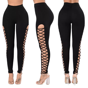 Leggings de yoga personnalisés à taille haute sans couture pour femmes - Spandex tricoté antibactérien fin avec poches pleine longueur - Product Image 1