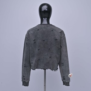 Sudadera corta gris desgastada para mujer con lentejuelas, estilo Detroit, cuello redondo, manga larga, tejida, 100% transpirable, informal - Product Image 2
