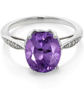 แหวนเงินแท้ชุบทองคำขาว 14K ประดับพลอยอเมทิสต์ทรงรี สำหรับงานหมั้น งานแต่งงาน และงานฉลองครบรอบ - Product Image 2