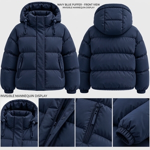 Veste matelassée à capuche unisexe bleu marine, manteau d'hiver chaud à fermeture éclair, streetwear d'extérieur, vêtements personnalisés à marque privée, OEM ODM - Product Image 5