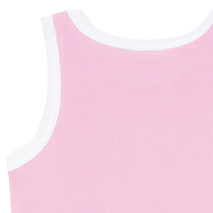 Camiseta sin mangas acanalada rosa bebé personalizada para mujer con ribete en contraste blanco, chaleco casual de verano de algodón premium sin mangas, venta al por mayor OEM ODM - Product Image 6