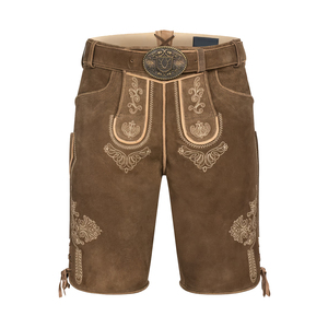 Pantalones Cortos de Cuero Premium para Hombre, Estilo Alpino, Ropa Tradicional, Panel Frontal Bordado, Cintura Ajustable, para Festivales y Celebraciones - Product Image 1