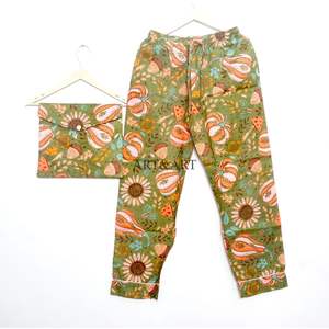Ensemble de pyjamas pour femmes, élégant, indien, imprimé numérique floral, 100% coton, taille élastique, manches longues, longueur intégrale - Product Image 3