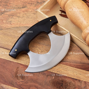 Stainless Steel Ulu Chef <b>Knife</b> Traditional Alaskan Chopping Cutting Black <b>Handle</b> Handmade Ambidextrous Leather Sheath OEM ODM - Product Image 4