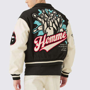 Custom High Quality Chenille Embroidery Winter <b>Men's</b> Wool Sleeves Stand Collar Front <b>Baseball</b> Letterman College Varsity <b>Jackets</b> - Product Image 4