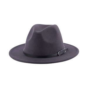 Beige Wool Fedora <b>Hat</b> With Red Leather Band Unisex Outdoor Spring Autumn Casual Adult 56-58CM - Product Image 2