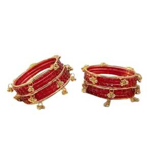 Trendy <b>Gold</b> Plated Pink Glass Kashmiri <b>Bangles</b> with Emerald Cut Pearl Wedding & Bridal Jewelry at Wholesale Price Ready to Ship - Product Image 1