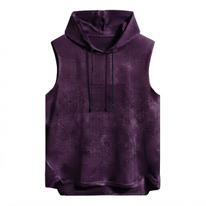 Hooded Eco-Friendly Gym Tank Top Men Casual Summer Vest Style Sportswear 100% Cotton Lightweight Breathable <b>Drop</b> Armhole Cut - Product Image 3