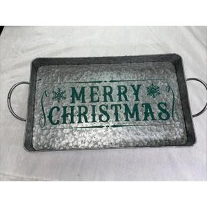 Farmhouse Style Christmas Tray Round Metal Decorative Trays with Handles Rustic Design Antique Trays For Serving Christmas Decor - Product Image 6