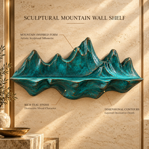 Teal Mountain Wall <b>Shelf</b> Textured Sculptural Display Ledge Antique Gold Accents Modern Artistic Home <b>Decor</b> Statement | Metalmark - Product Image 4
