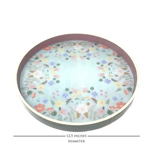 Round Pastel Bohemian Enamel Serving Tray <b>Set</b> with Wooden Frame Decorative Tea & <b>Breakfast</b> Tray for Home Decor - Product Image 3