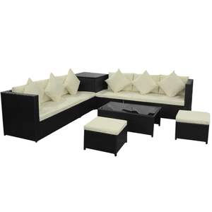 Juego de 8 Muebles de Patio de Ratán Sintético Negro y Beige, Elegante Colección de Comedor para Exteriores - Product Image 2