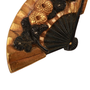 Tsuba antique japonaise de la période Edo en cuivre, motif éventail Kiku (chrysanthème) incrusté, non marquée, 2,65 cm x 1,44 cm - Product Image 3