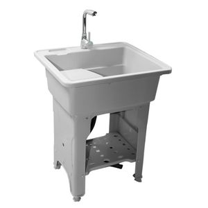 Lavabo autoportante in plastica grigio con kit di scarico e tubo di ingresso per applicazioni in villa, laboratorio e lavanderia esterna - Product Image 5
