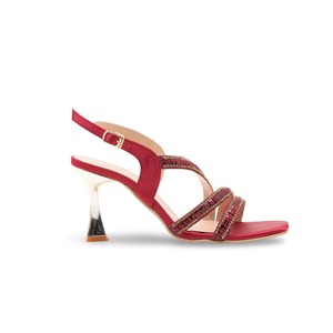 Luxury <b>Maroon</b> Fancy Sandals for Women Beaded Multi-Strap Flared Heels Elegant Bridal Wedding Party <b>Shoes</b> - Product Image 4