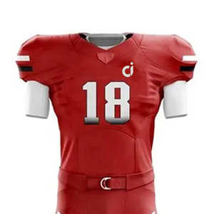 Uniforme de football américain pour homme, couleur rouge unie, anti-UV, col en V, manches courtes, tissu polyester, uniforme de football pour homme tendance - Product Image 6