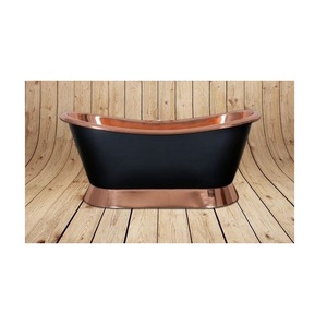 Baignoire ovale autoportante de luxe en cuivre poli antique, style vintage, avec design bicolore, écologique. - Product Image 5