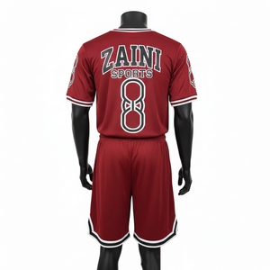 Conjunto de camiseta y pantalones cortos de baloncesto para hombre, de alta calidad, malla de poliéster GSM, tacto suave, color granate, para entrenamiento, con estampado por sublimación. - Product Image 2