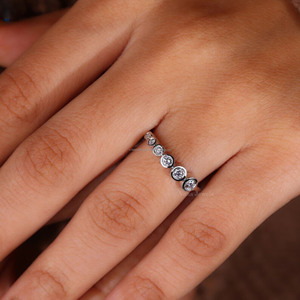 Bezel Set Diamond Wedding Band Round Brilliant Cut Lab Grown Diamond Eternity Tiny White Gold 14K <b>Stacking</b> <b>Ring</b> Women - Product Image 1