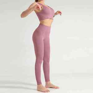 Conjunto de Yoga de 2 Piezas para Mujer, Top Corto Acanalado, Leggings de Cintura Media, Color Sólido, Sin Costuras, Spandex, Sin Mangas, Transpirable, para Ejercicio Físico - Product Image 2