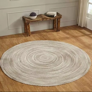 Tapis rond en jute naturel tressé 2026 avec support en toile de coton pour salon, camping, intérieur et extérieur - Product Image 1