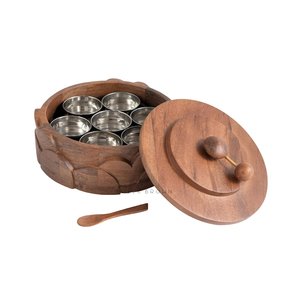 Wooden Spice <b>Box</b> and Spoon, Masala <b>Box</b>, Spice Container, Salt <b>Box</b>, Best Gift for Her - 12 Detachable Containers with Lid - Product Image 5