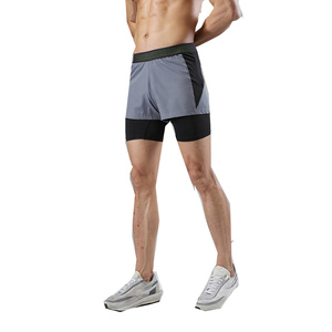 Shorts de sport pour homme à séchage rapide, écologiques, unis, avec taille élastique, mi-longs, gris, noir, polyester, coton - Product Image 2