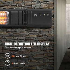 Calentador Eléctrico Infrarrojo para Patio de 1500W con Control Remoto, Calentador Exterior de Carbono con 9 Velocidades, Temporizador de 24h, Calentador Infrarrojo de 1500W - Product Image 5