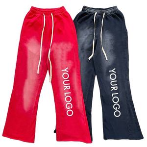 Custom Logo Flared Sweatpants Women's Loose Fit Drawstring Waist Casual Pants Heat Transfer Print Red Black Full Length - Product Image 1