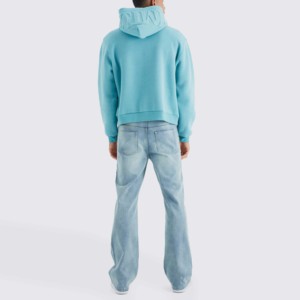 Men's <b>Light</b> Blue Hooded Sweatshirt Regular Fit Cotton French Terry Casual Autumn Wear Pocket Design - Product Image 4