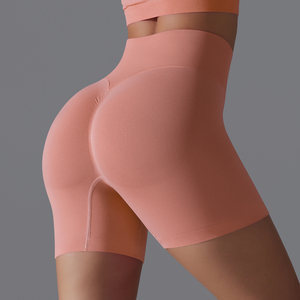 High Waisted Pink Knitted Biker Shorts Breathable <b>Elastic</b> <b>Waist</b> Regular Compression for Stone Wash Women's Shorts - Product Image 1