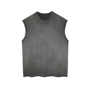 Camiseta sin Mangas de Alta Calidad, Lavada, Tejida, Informal, 100% Algodón, de Secado Rápido, Talla Grande, Lisa, Teñida, Color Personalizado, para Hombre - Product Image 1