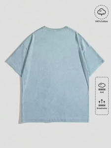 Camisetas Personalizadas de Streetwear para Hombre, Color Azul Claro, 100% Algodón, Estilo Vintage, Talla Grande, Suaves, Transpirables, Lisas, Venta al Por Mayor, EE. UU. - Product Image 2