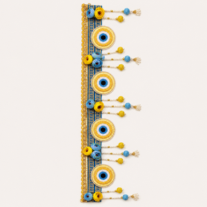 Toran de porte fait main en perles œil porte-bonheur, bleu et or, à motifs floraux, avec pompon de perles, décoration murale festive pour Puja, maison et temple, cadeau - Product Image 5