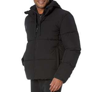 Men's Hooded Puffer Jacket Gray Down Filled Windproof Casual Winter <b>Coat</b> With Zipper Closure Regular Fit Men's Puffer Jacket - Product Image 4