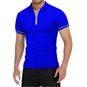 Polo à manches courtes pour homme, couleur unie, avec fermeture éclair, coupe décontractée, tricoté, noir - Product Image 4