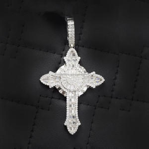 Luxury <b>Cross</b> Pendant with Moissanite and Rhodium Plated 925 Sterling Silver Necklace Hip Hop Style GIA Certified - Product Image 1