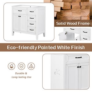 Mueble de Baño con Marco Sólido de 36 Pulgadas, Base de MDF Blanca con Cajones, Sin Lavabo - Product Image 6