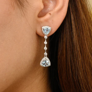 18K White Gold Trillion Cut Aquamarine <b>Diamond</b> <b>Dangle</b> <b>Earrings</b> - Product Image 1