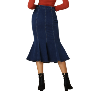 High Waist Women's Denim Skirt Button Custom Denim Cotton <b>Mini</b> Skirt 100% Polyester Breathable OEM High Quality Wholesale - Product Image 4