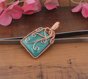 Pendentif vintage en amazonite naturelle serti de pierres, fil enroulé, argent sterling 925, fait à la main, plaqué platine, collier unisexe - Product Image 4