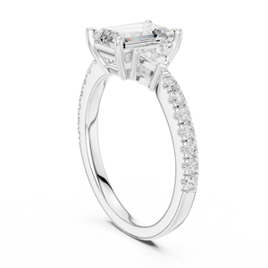 <b>Emerald</b> Cut Diamond Engagement <b>Ring</b> with Trillion Side Stones in 92.5 <b>Silver</b> Luxury Style Romantic Gift - Product Image 4